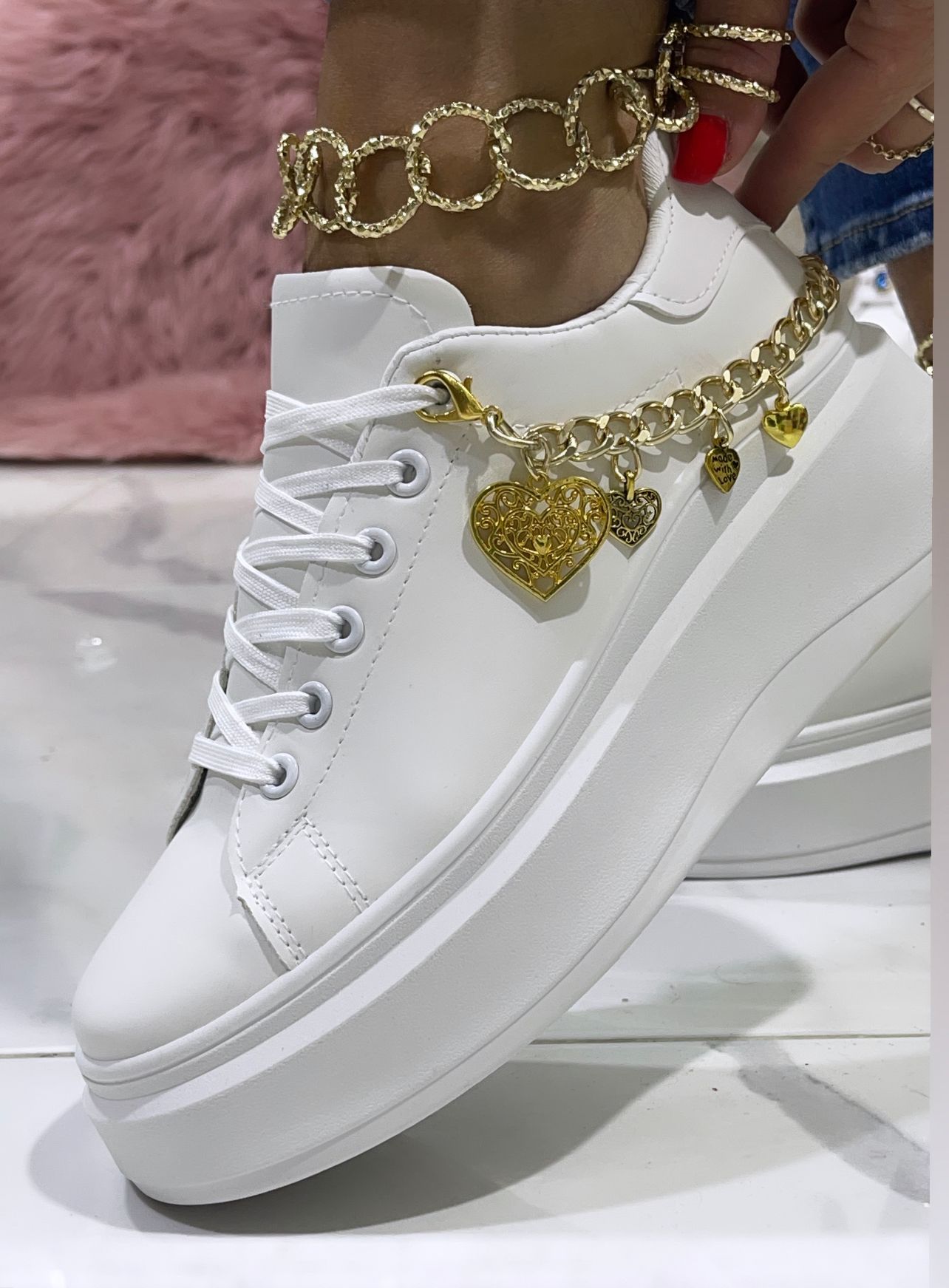 Sneakers Indios Bianche con accessori oro