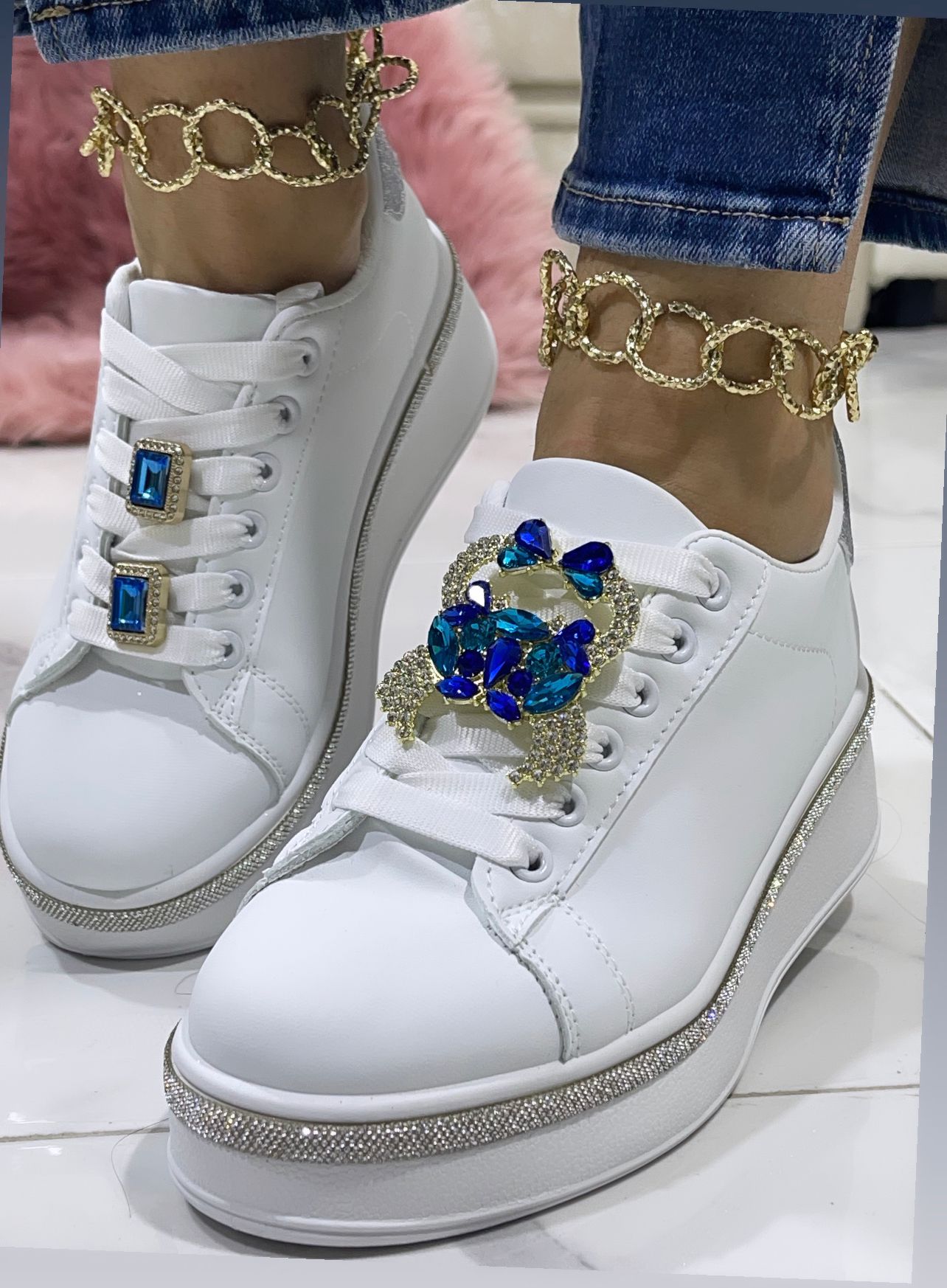 Sneakers Barcellona Inserti Argento Pietra Blue