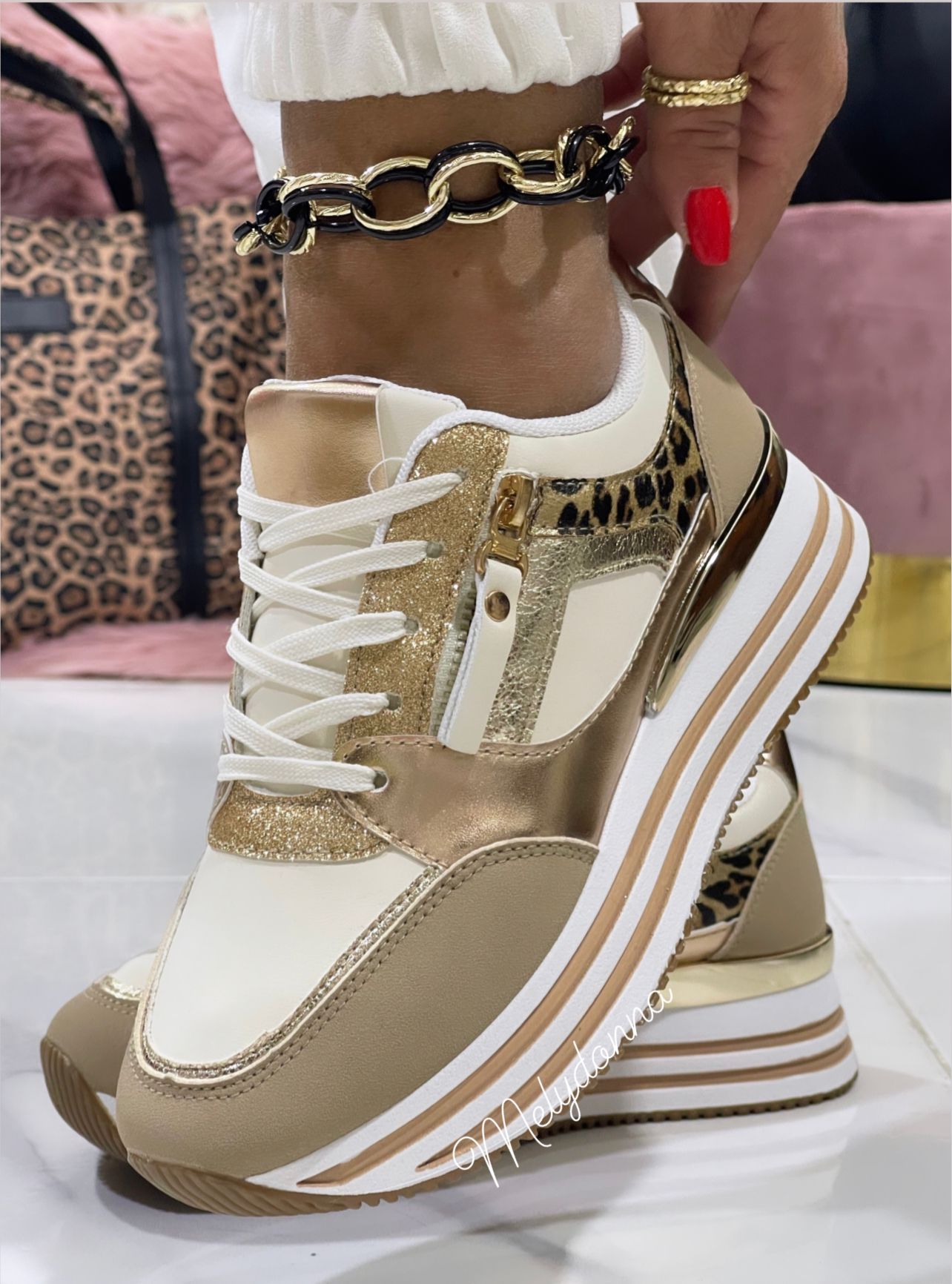 Portofino Gold/Leopard - Sneakers