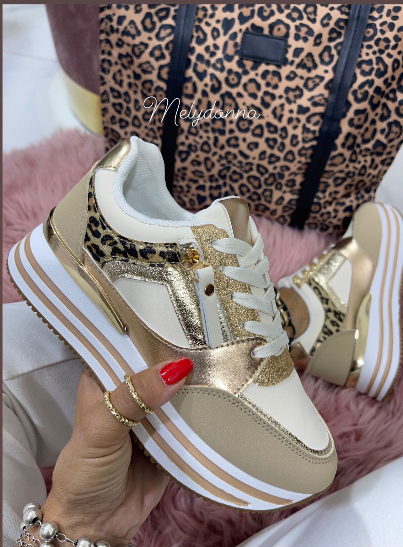 Portofino Gold/Leopard - Sneakers