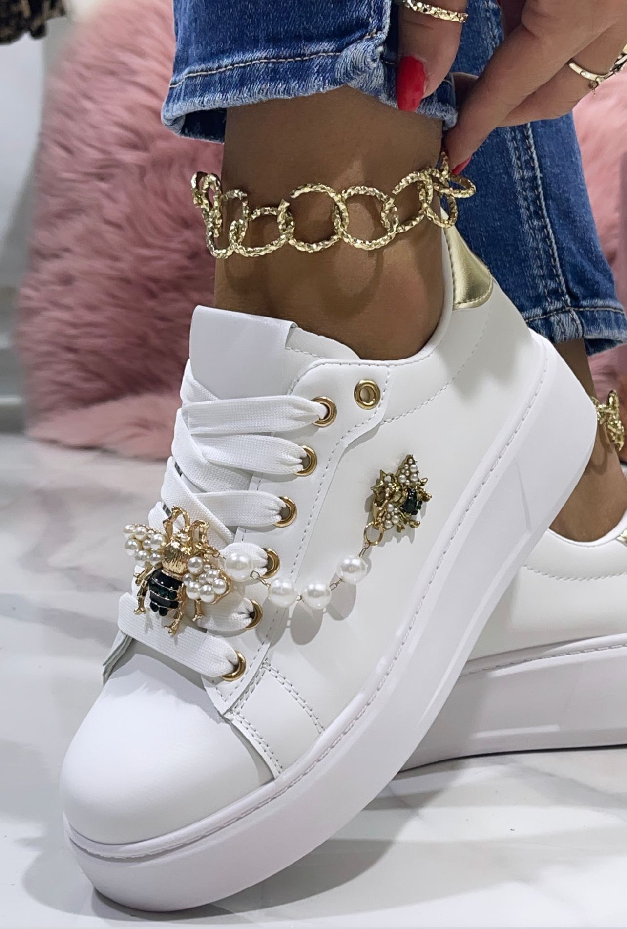 Aisha Bianca inserto Gold - Sneakers