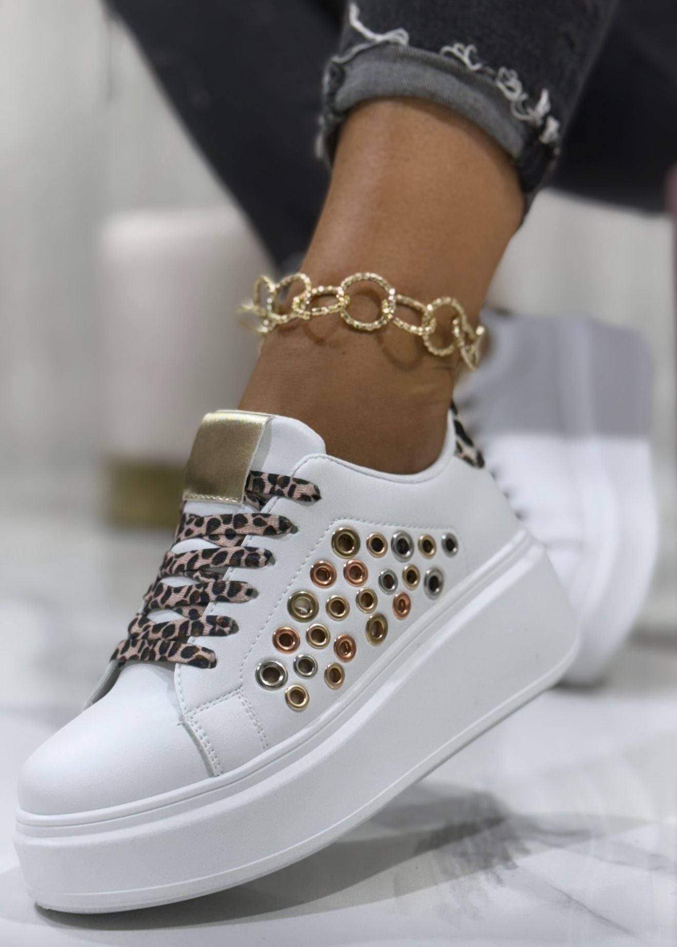 Emy White/Leopard - Sneakers