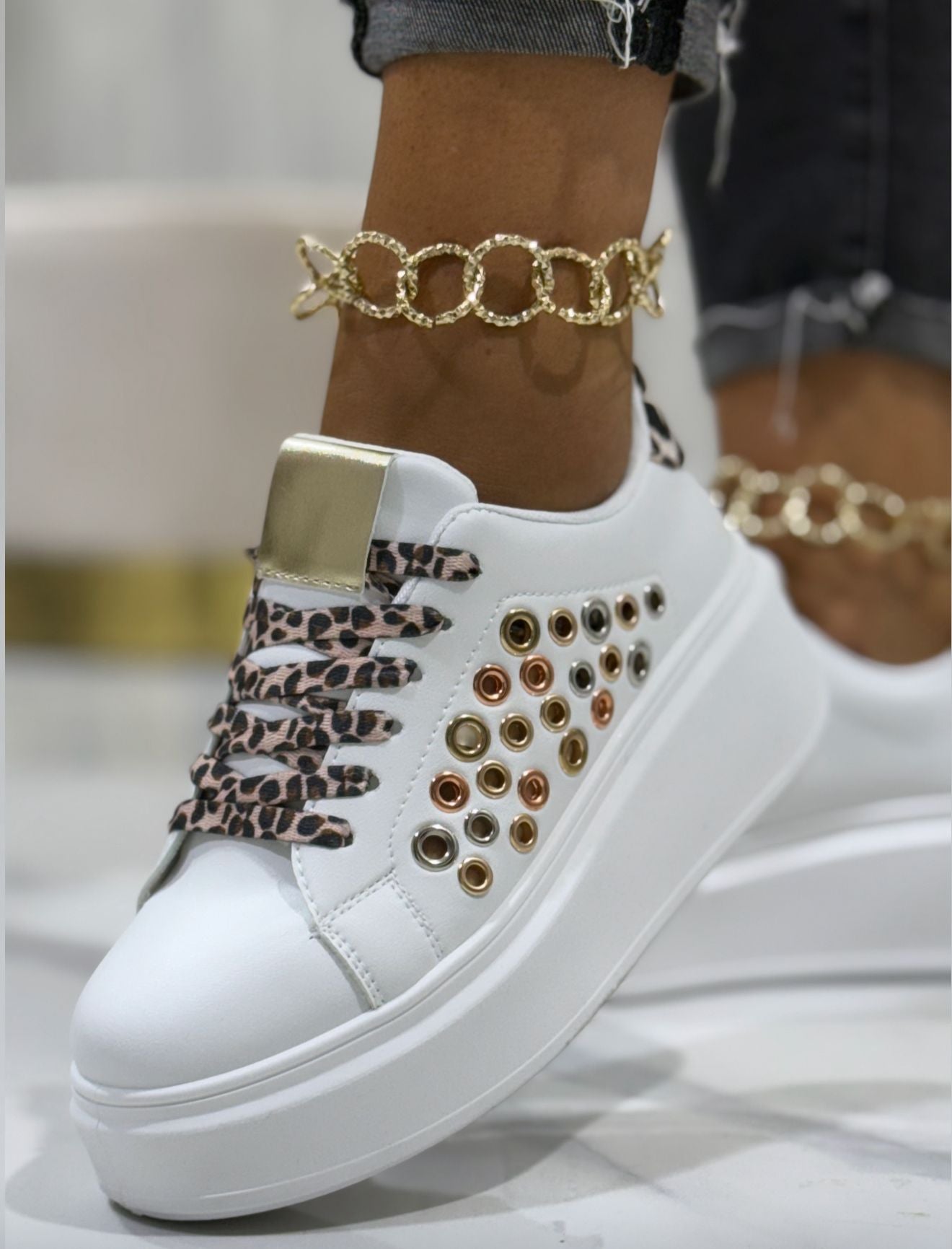 Emy White/Leopard - Sneakers