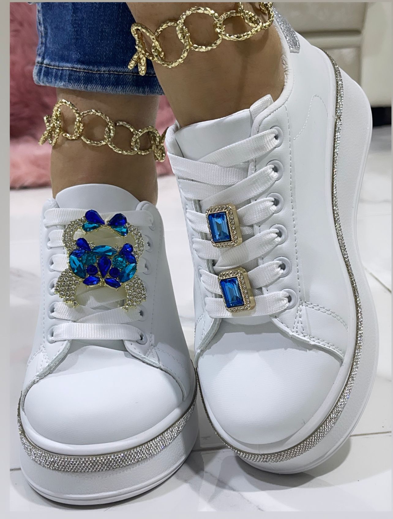 Sneakers Barcellona Inserti Argento Pietra Blue